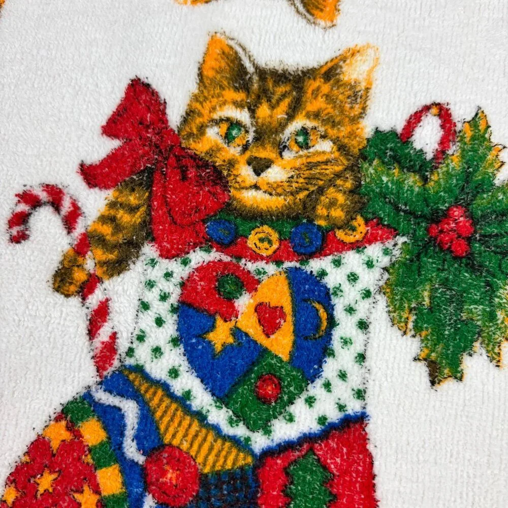Vintage Cat Christmas Hand Towel Stocking Bathroom Decor Revere Mills